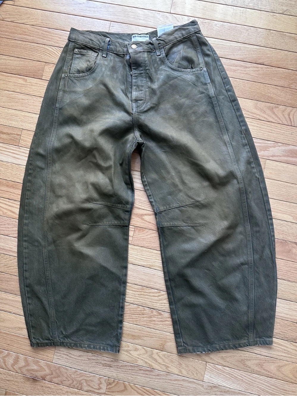 NWT We The Free 'Good Luck' Coated New Moon Brown Barrel Jeans Sz 26/30